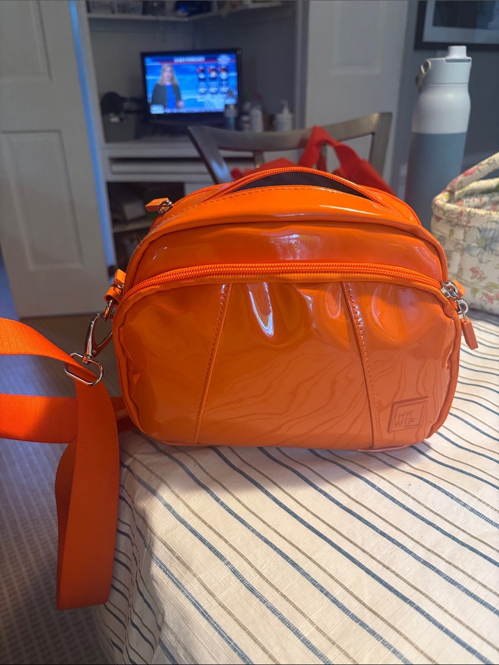 Glossy Orange Patent Crossbody Bag for Women